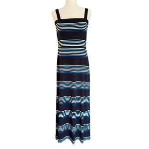 White House Black Market Maxi Dress Women's Sz M Stripe Long Stretch boho WHBM